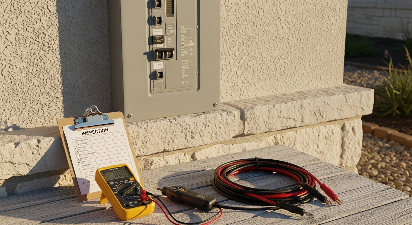 Electrician inspecting electrical panel in a home