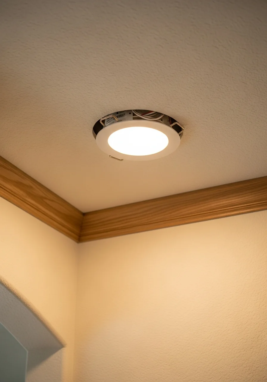 Professional electrician installing modern lighting fixture in Helotes home