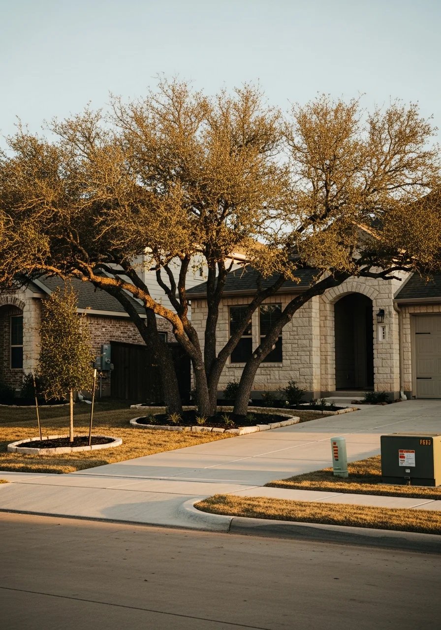 Schertz residential home exterior with modern landscaping and driveway.
